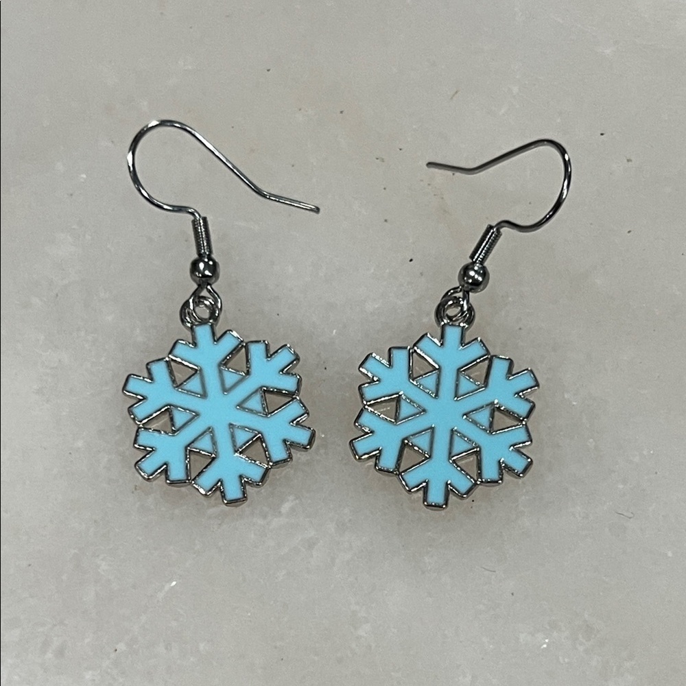 Snowflake Earrings in Blue and Silver